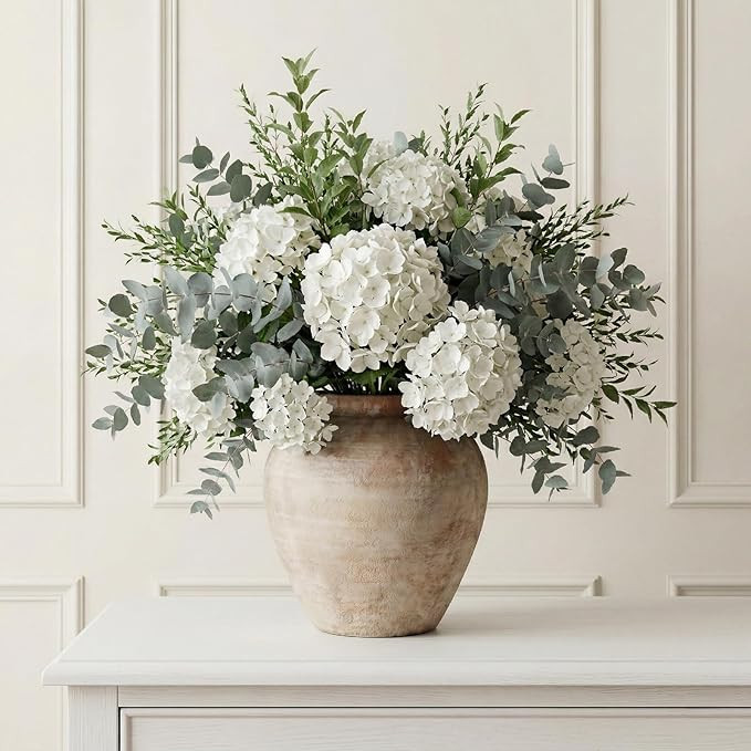 Ceramic Vase for Home Decor, 9" Textured Rustic Terracotta Vase, Waterproof for Fresh or Dried Fl... | Amazon (US)