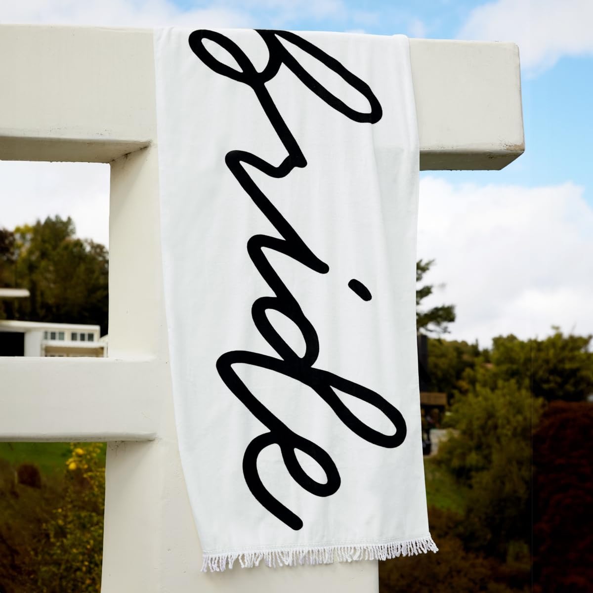 xo, Fetti Bride Fringe Beach Towel - 100% Cotton | Bachelorette Decorations, Black and White Brid... | Amazon (US)