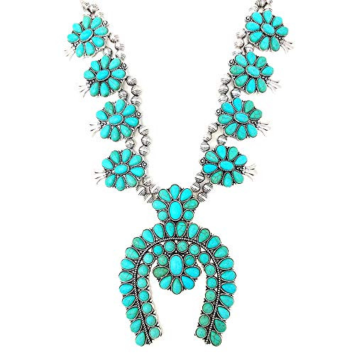Wesetern Squash Blossom Statement Necklace and Earrings Set Western Naja pendant (Turquoise) | Amazon (US)