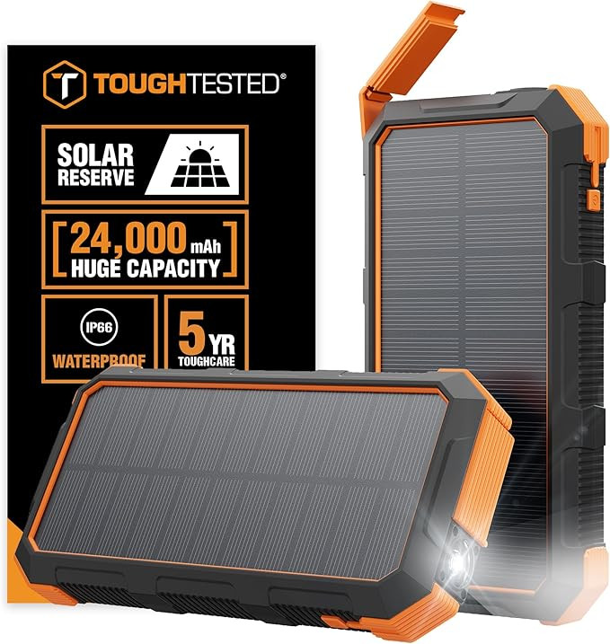 ToughTested 24000mAh Solar Power Bank Portable Charger, Fast Charging External Battery Pack with ... | Amazon (US)