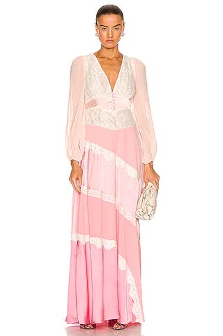 LoveShackFancy Kinsler Dress in Pastel Pink Colorblock | FWRD | FWRD 