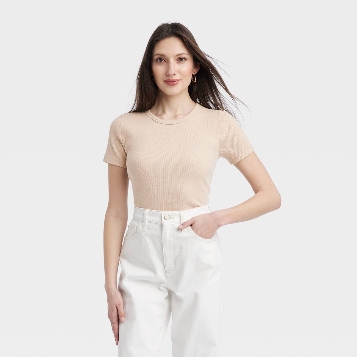 Women's Shrunken Short Sleeve T-Shirt - Universal Thread™ Tan S | Target