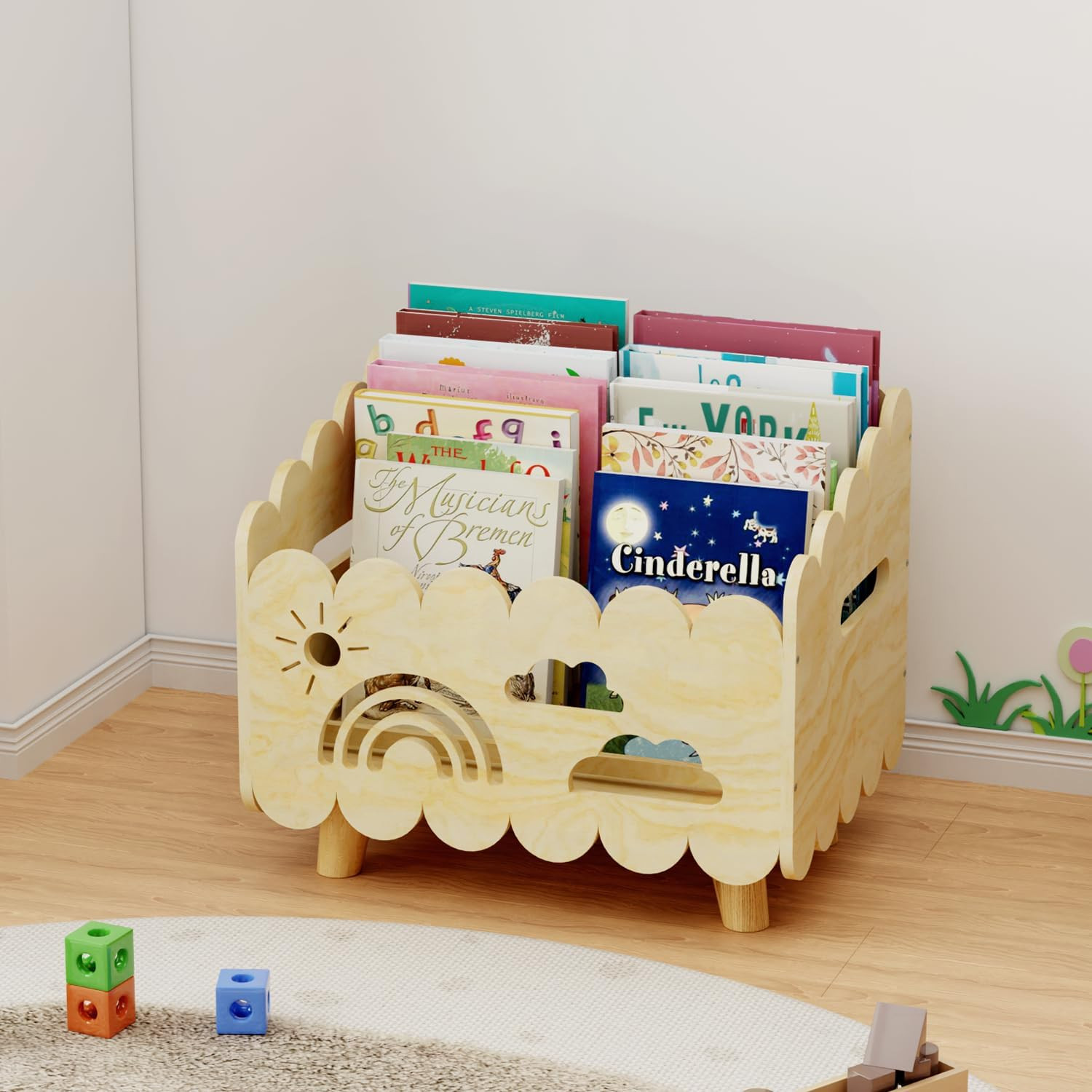 Wood Kids Bookshelf, Montessori Bookshelf, With 2 Adjustable Dividers, Suitable Kids Rooms, Nurse... | Amazon (US)