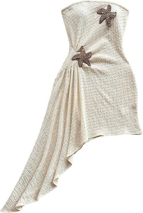 Floerns Women's Summer Sundress Metal Starfish Asymmetrical Hem Tube Top Beach Dress Vacation Clo... | Amazon (US)