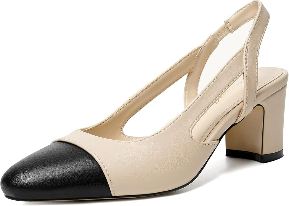 Women 2.6 Inches Chunky Slingback Heels Block Kitten Heel Pointed Toe Slip-On Pumps Casual Weddin... | Amazon (US)