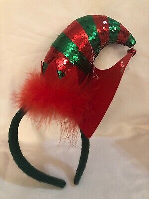 NEW Christmas Holiday Elf Sequin Red Green Hat Headband Party Girl Accessories | eBay US