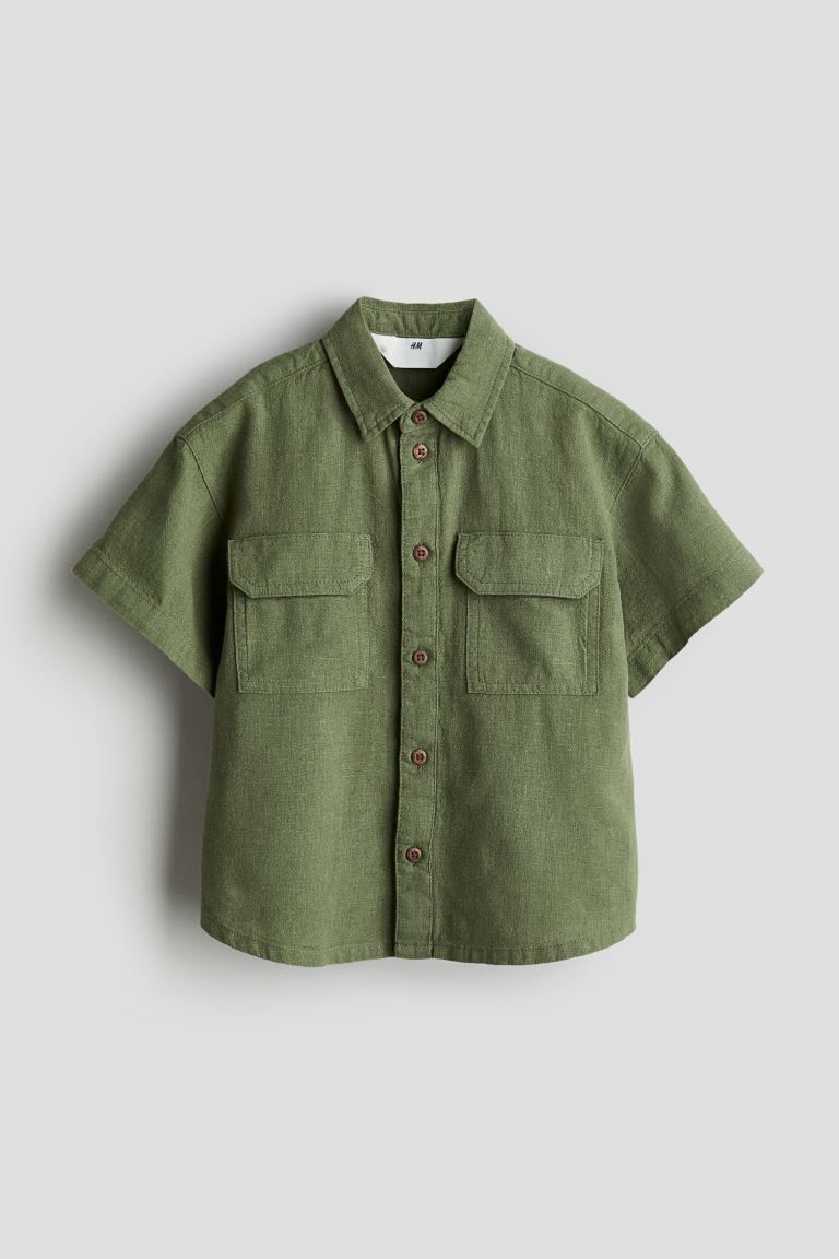 Linen-blend Shirt - Khaki green - Kids | H&M US | H&M (US + CA)