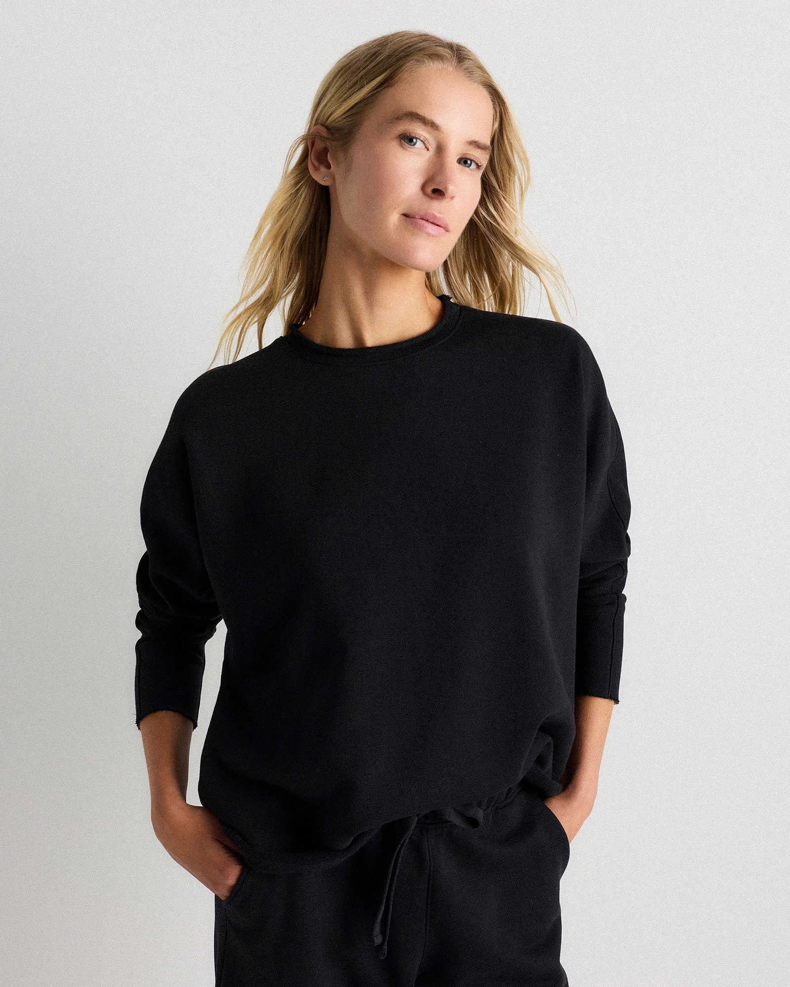 Quince | Women's Organic French Terry Crew Neck Alpaca Sweater in Deep Navy, Size Small, Organic Cotton | Quince