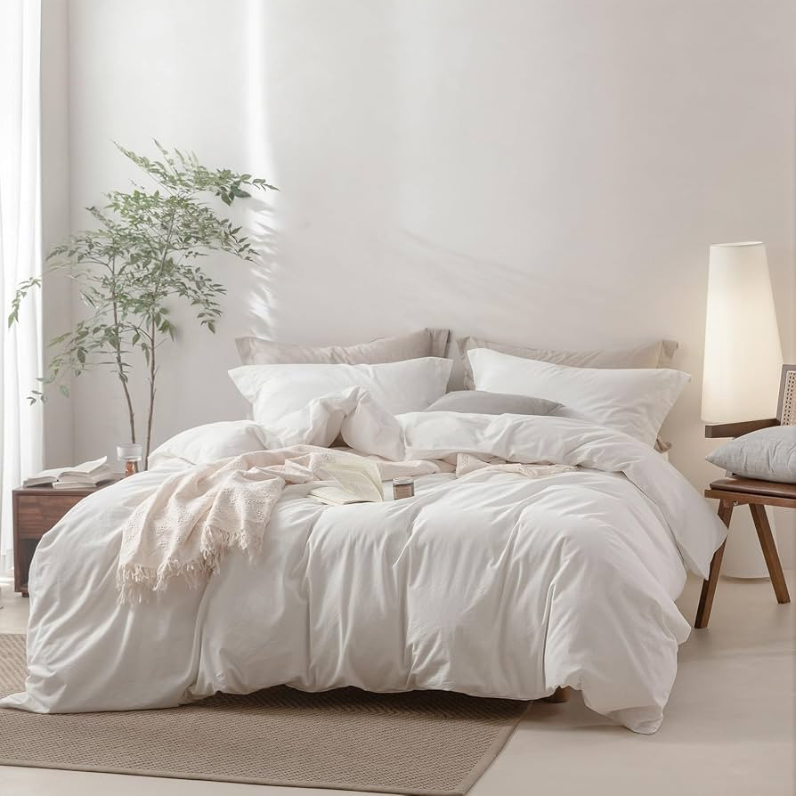 Linen Feel Duvet Cover Oversize Queen Size, 100% Washed Cotton Comforter Cover Size 98x98inch wit... | Amazon (US)