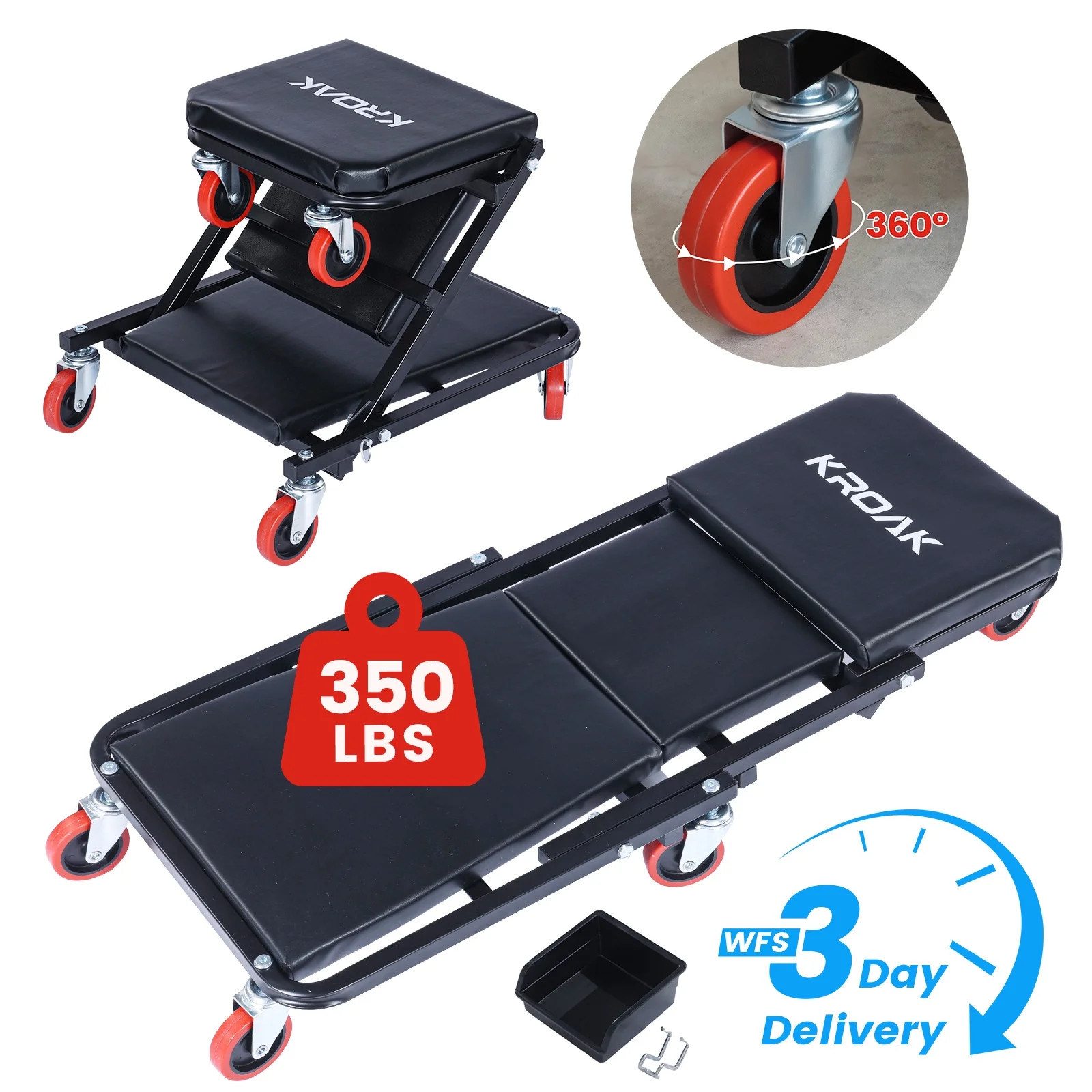 KROAK 36" Z-Creeper 2 in 1 Garage Creeper with Tool Storage Box, 350 Lbs Capacity for Garage, Sho... | Walmart (US)