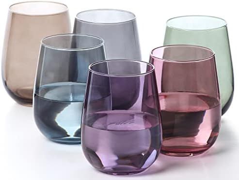 LAV Colored Stemless Wine Glasses 6-Piece, 16 Oz Colorful Wine Tumblers for Drinking Water and Be... | Amazon (US)