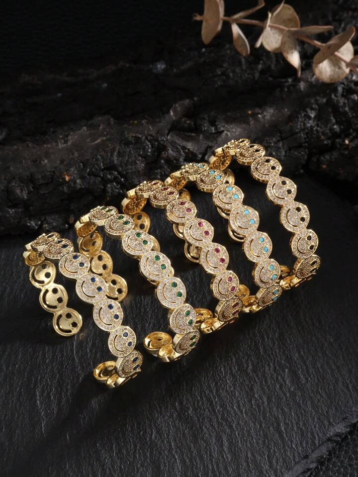 1pc Fashionable Minimalist Round Smiling Face Zirconia Copper Plated Decorative Accessory, Suitable For Party Wear | SHEIN