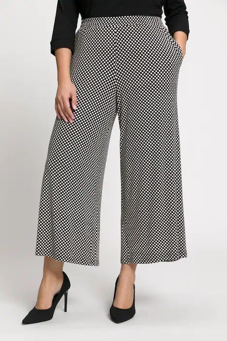 Small Dot Print Elastic Waist Wide Leg Stretch Knit Culottes | Ulla Popken