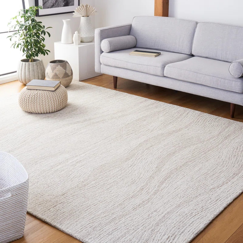 Aldwell Abstract Handmade Tufted Wool Cream Area Rug | Wayfair North America