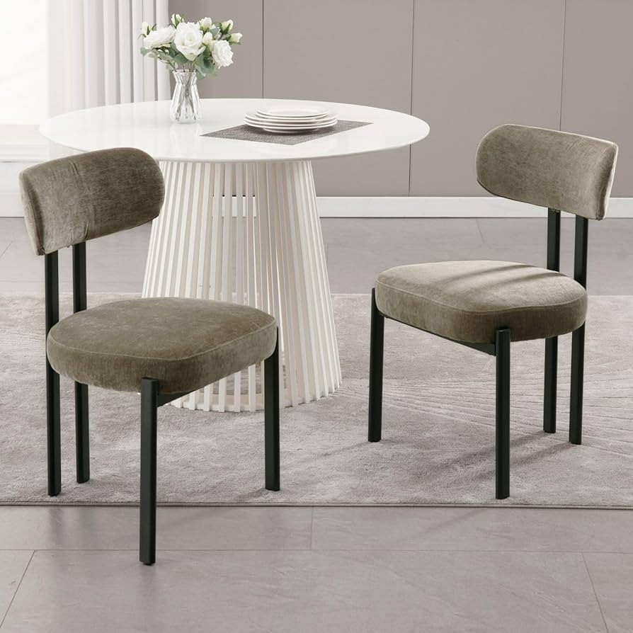 LukeAlon Chenille Dining Chairs Set of 2, Modern Upholstered Armless Kitchen Chairs with Black Me... | Amazon (US)