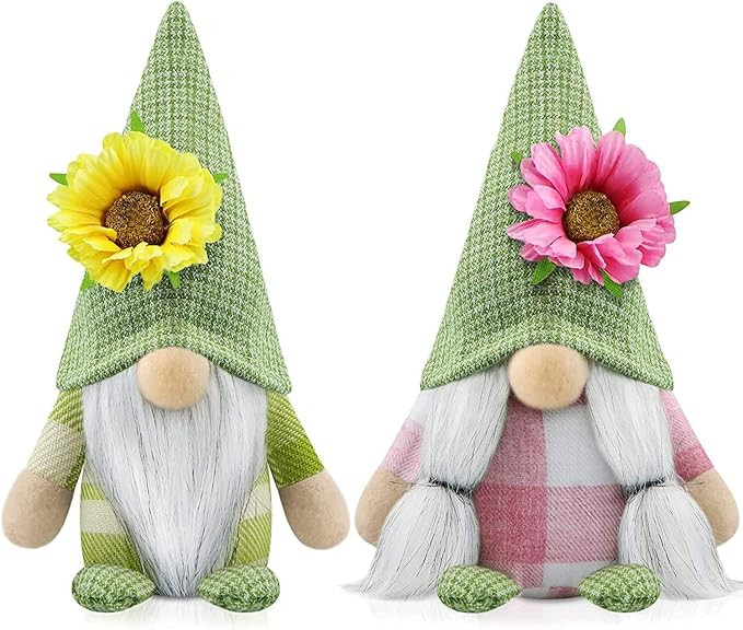 Set of 2 Spring Gnomes Easter Sunflowers Decorations Handmade Elf Dwarf Figurines for Home Kitche... | Amazon (US)