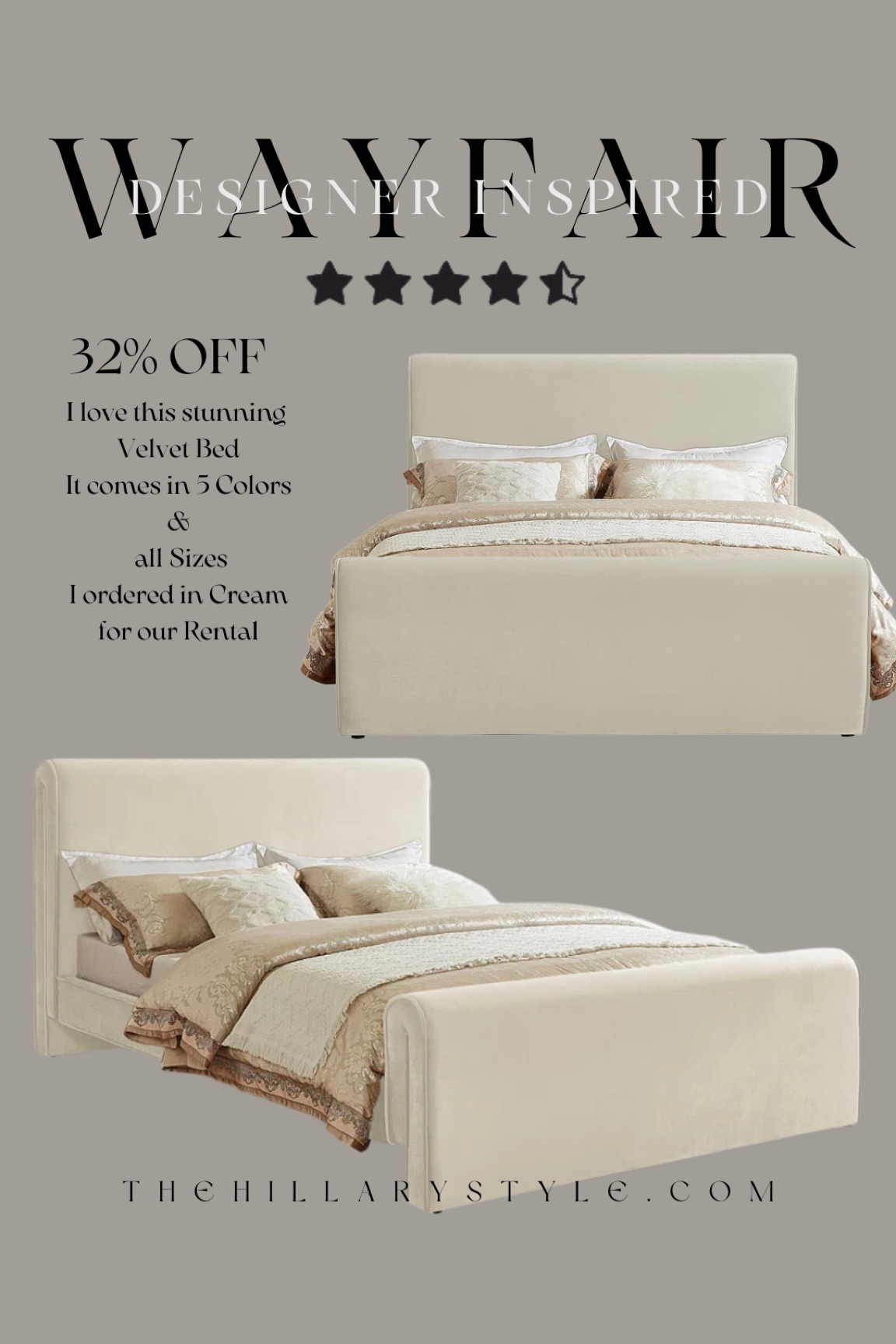 Wayfair Designer Inspired

This absolutely beautiful cream velvet bed frame comes in 5 different colors and is a totally designer look for less! You won’t want to miss this sale price! 

#LTKSaleAlert #LTKSeasonal