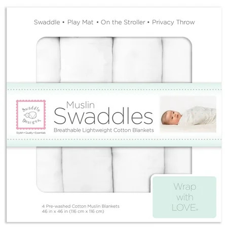 Muslin Swaddle Blankets - Pure White Muslin (Set of 4), White | Walmart (US)