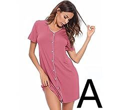 SWOMOG Women's Button Down Nightgown Short Sleeve Nightshirt V-Neck Sleepwear Boyfriend Sleepshir... | Amazon (US)