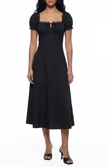 BY DESIGN Juniper Lace Trim Midi Dress in Black at Nordstrom Rack, Size Medium | Nordstrom Rack