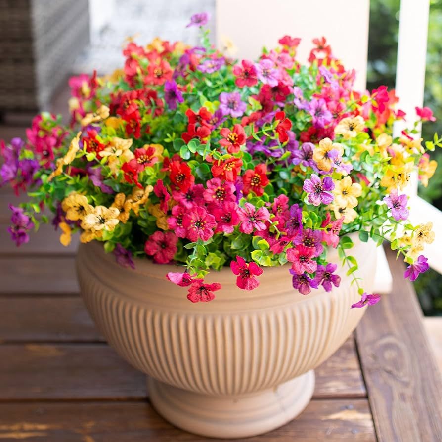 Artificial Faux Plants Flowers Outdoor Spring Decoration, 12 Bundles Fake Silk Colorful Daisy Euc... | Amazon (US)