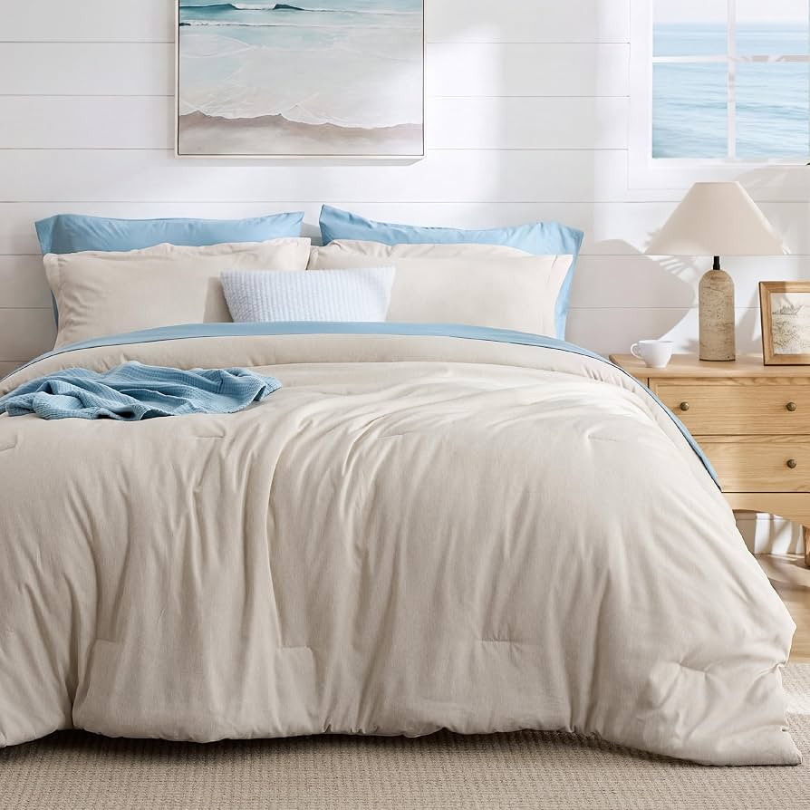 Bedsure Queen Size Comforter Sets, Beige Cationic Dyed Bedding Set 3 Pcs | Amazon (US)