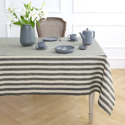 Solino Home Stripe Linen Tablecloth Black and Natural 60 x 108 Inches for Christmas | Sorrento Stripe | Target