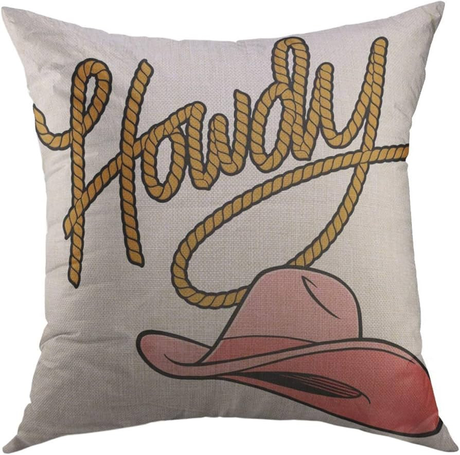 FJPT Throw Pillow Cover Pink Cowboy Howdy Cowgirl Rope Hat Brown Rodeo Western Home Decor Pillow ... | Amazon (US)