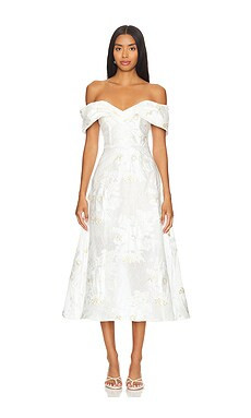 ELLIATT Octavia Midi Dress in Ivory & Gold from Revolve.com | Revolve Clothing (Global)