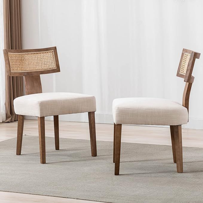 RIVOVA Mid Century Modern Dining Chairs Set of 2 Rattan Kitchen Chairs Linen Fabric Upholstered S... | Amazon (US)
