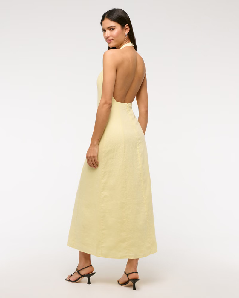 Premium Linen High-Neck Maxi Dress | Abercrombie & Fitch (US)