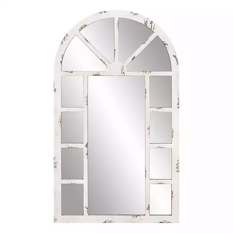 White Rustic Windowpane Arch Mirror | Kirkland's Home