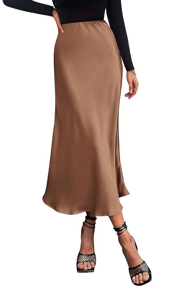 PRETTYGARDEN Women's Satin Skirts Dressy Casual 2025 Fall High Waisted Cocktail Wedding Flowy Ele... | Amazon (US)