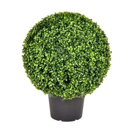 Vickerman 20"" Artificial Green Boxwood Ball in a Black Planters Pot Features a Metal Frame and is U | Walmart (US)