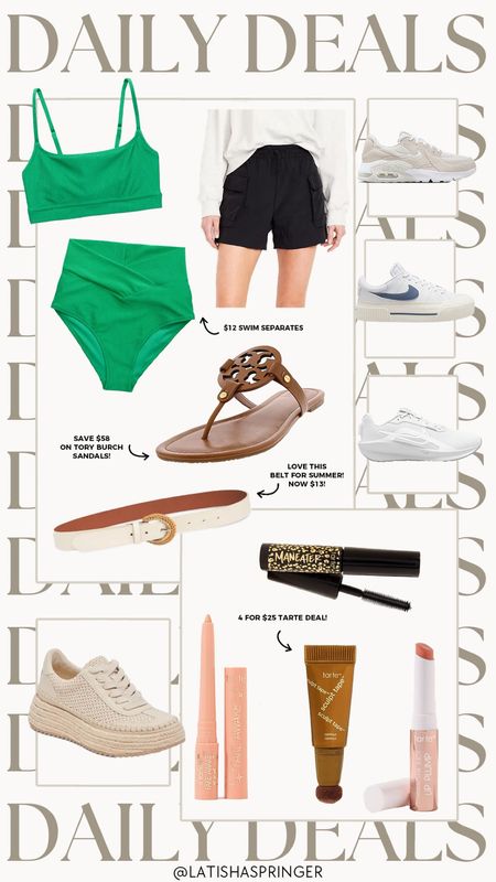 Daily deals! $12 swim separates, Tarte bundle deal, Nike sneakers on sale and more! 

#dailydeals

Aerie swim. Green high waist bikini. Tarte 4 for $25 deal. Nike sneakers on sale. Black cargo shorts. Platform summer sneakers. Tory Burch sandals on sale. Walmart deals  

#LTKSaleAlert #LTKSeasonal #LTKFindsUnder100