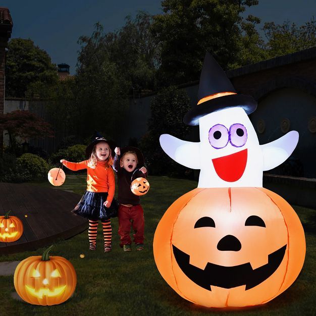 Costway 5 Ft Halloween Blow-up Inflatable Ghost in Pumpkin w/ LED Bulb Yard Decoration | Target