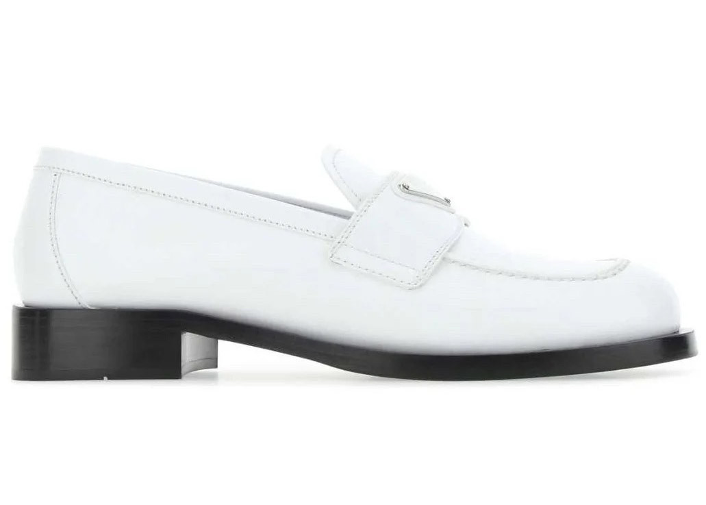 Women's Prada Logo Plaque Brushed Loafers Leather Sneakers in White/Black | StockX
