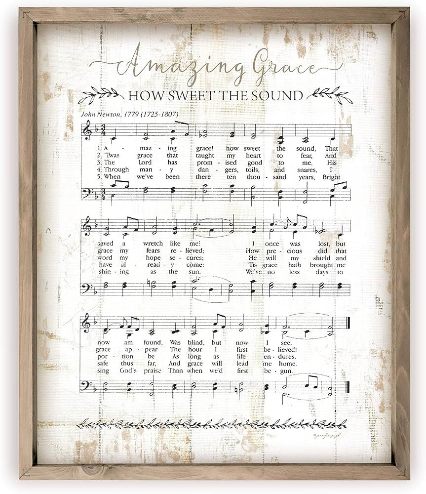 Amazing Grace Sheet Music Rustic Wood Wall Sign (White With Frame, 12x15) | Amazon (US)