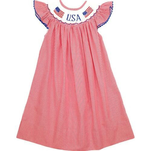 Red Gingham Smocked USA Dress - Shipping Early June | Cecil and Lou