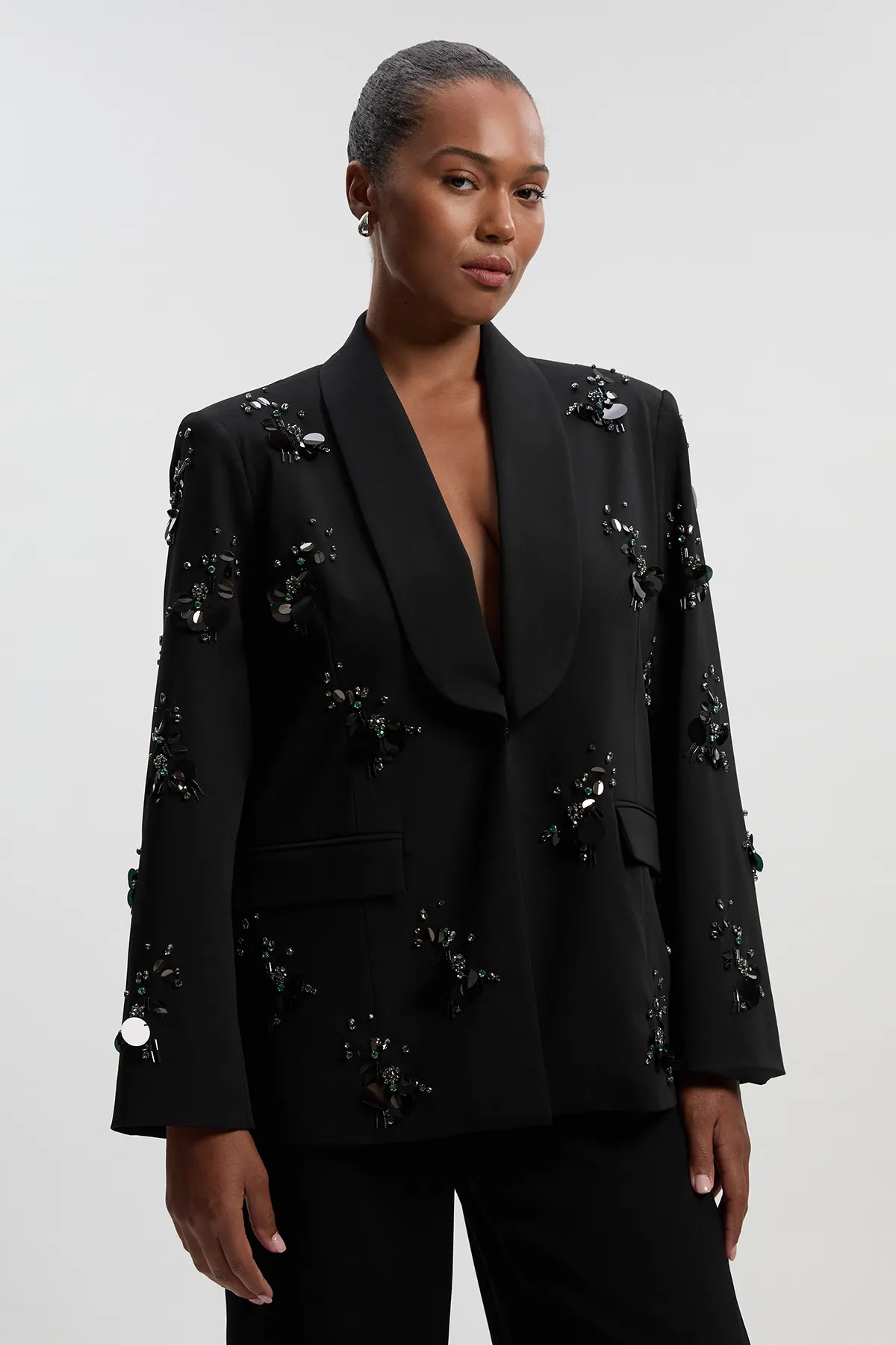 Plus Size Cluster Sequin & Crystal Embellished Tailored Single Breast Blazer | Karen Millen UK + IE + DE + NL