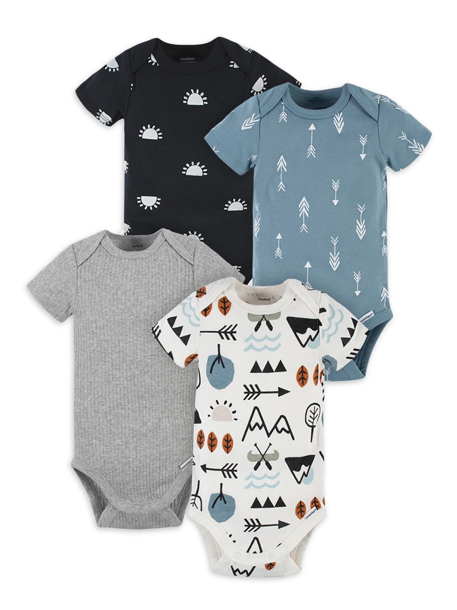 Modern Moments by Gerber Baby Boy Short Sleeve Bodysuits, 4-Pack (Newborn-12 Months) - Walmart.co... | Walmart (US)
