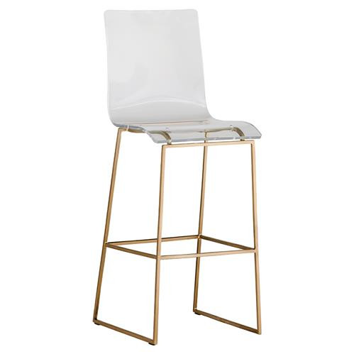Gabby King Modern Clear Acrylic Seat Antique Gold Base Bar Stool | Kathy Kuo Home