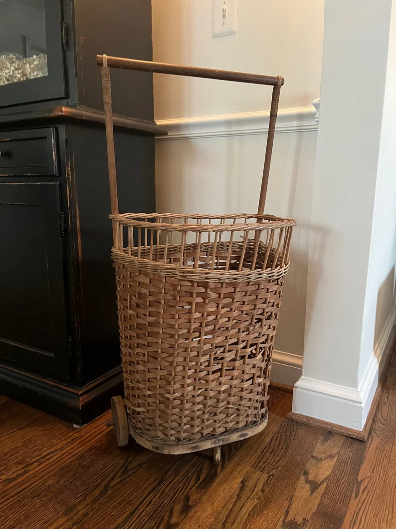 Antique French Wheeled Baguette Basket Antique Wicker French - Etsy | Etsy (US)