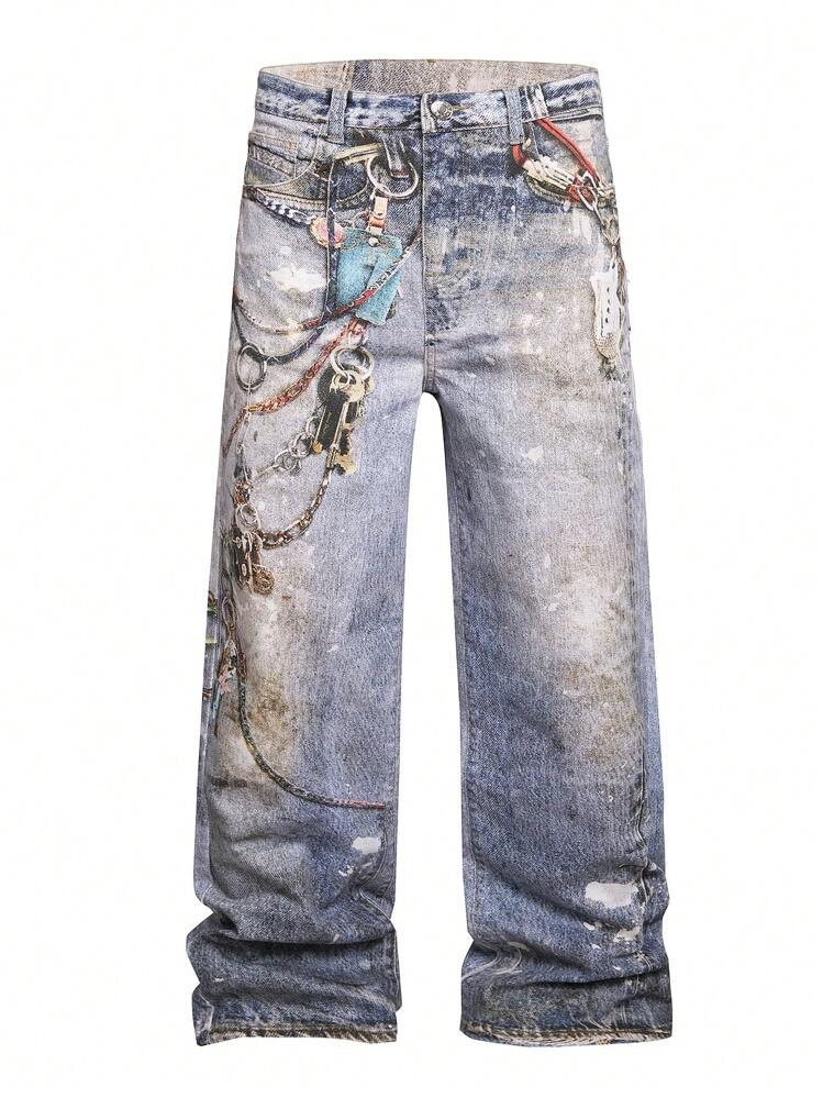 Men's 3D Digital Print Denim Jeans, Fashionable For Summer | SHEIN