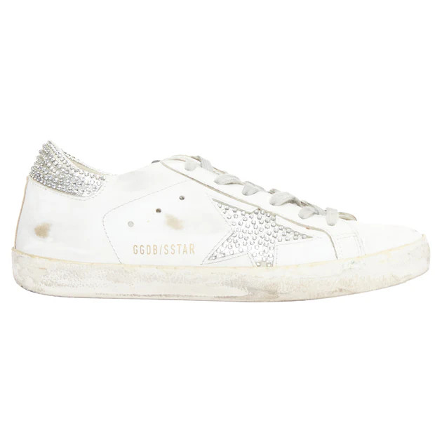 Golden Goose silver crystal distressed sneakers | Shop Simon