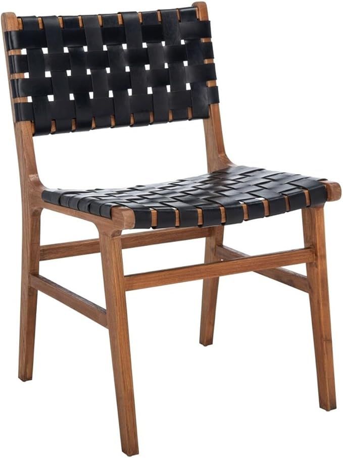 Safavieh Home Taika Black and Natural Woven Leather Dining Chair, Set of 2 | Amazon (US)
