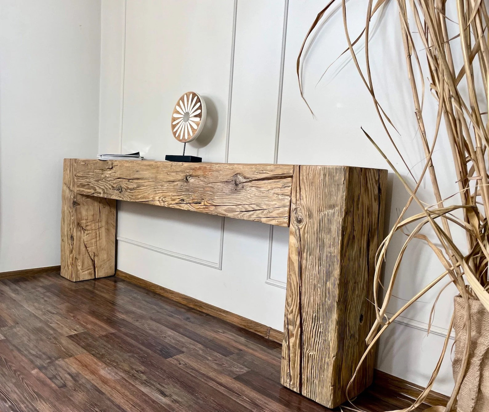 Unique Old Beam Console Table with Dovetail Joinery – Reclaimed Barn Wood Entryway Table, Rustic Loft Organic Style, Rough Textured Wood 

 #LTKOver40 #LTKHome