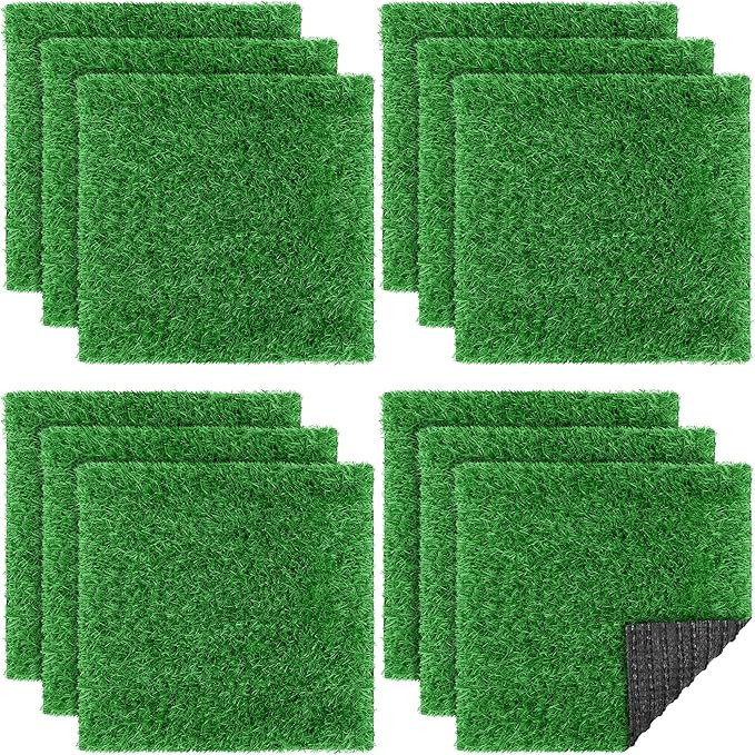 12 Pieces Artificial Grass Mat Square 12 x 12 Inch Fake Turf Patch Indoor Outdoor Garden Lawn Pat... | Amazon (US)