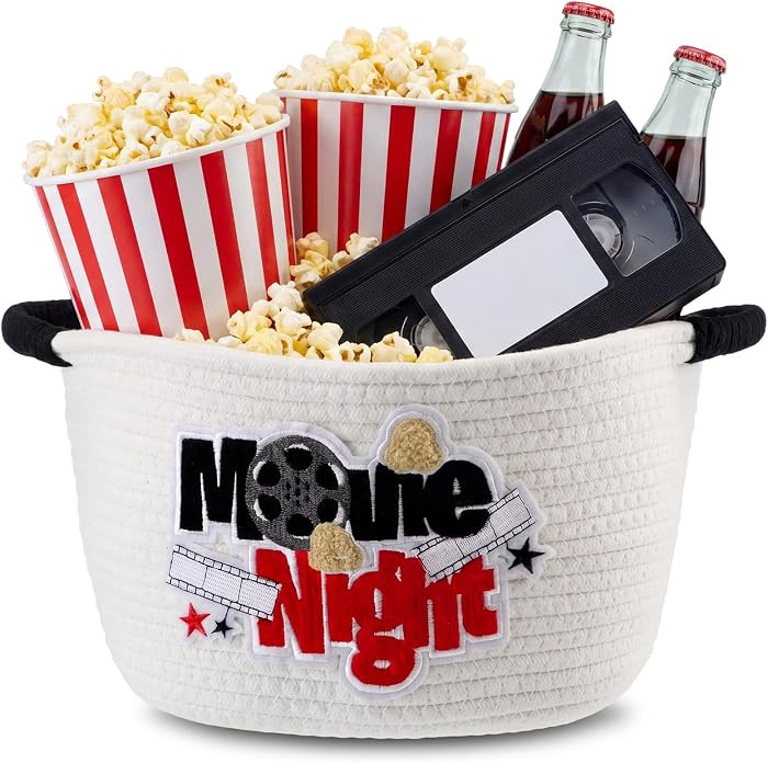 Yungyan Movie Night Supplies Snack Trays Basket with Handle Reusable Cotton Rope Bucket Storage G... | Amazon (US)