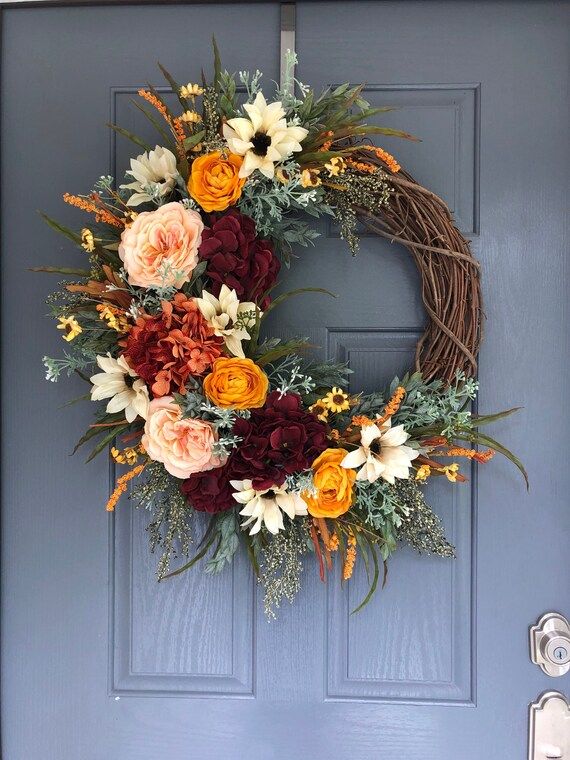 Burgandy Hydrangea Fall Wreath Fall Wreaths for Front Door - Etsy | Etsy (US)
